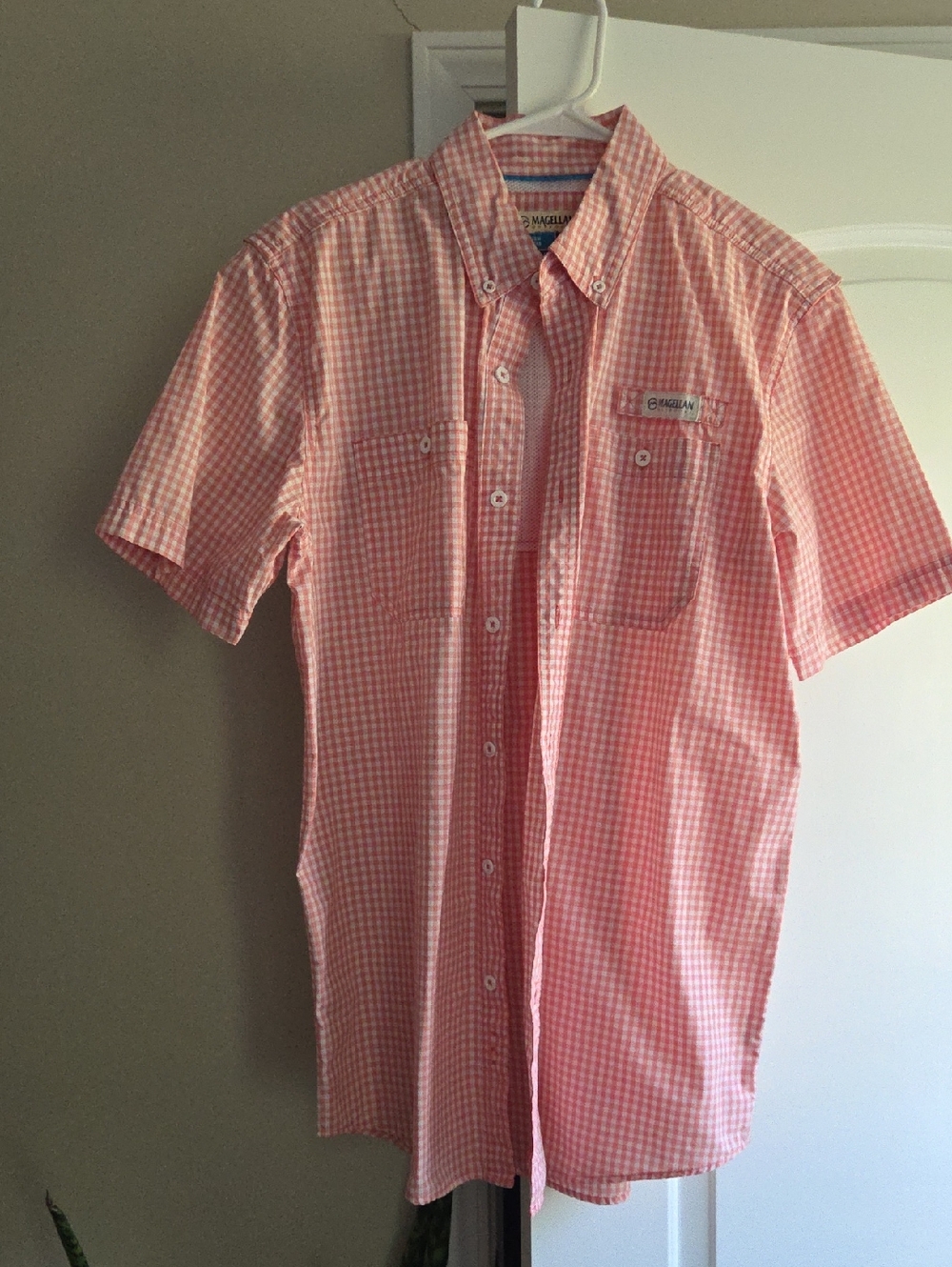 Magellan Outdoors Pink Gingham Short-Sleeve Button-Down Shirt